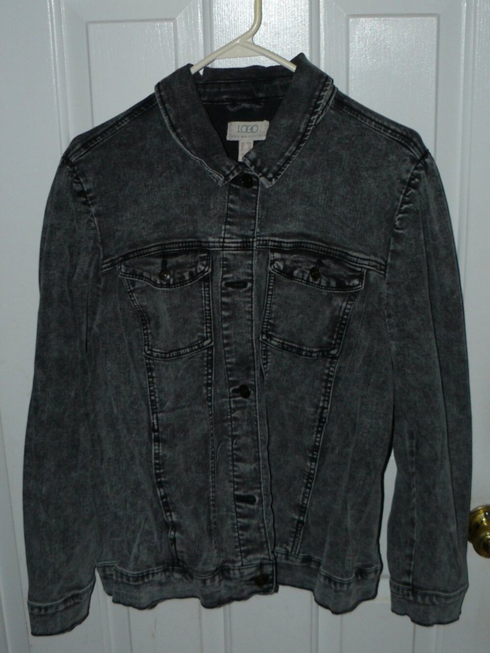 LOGO by Lori Goldstein Puff Sleeve Acid Wash Denim Jacket Sz 20W